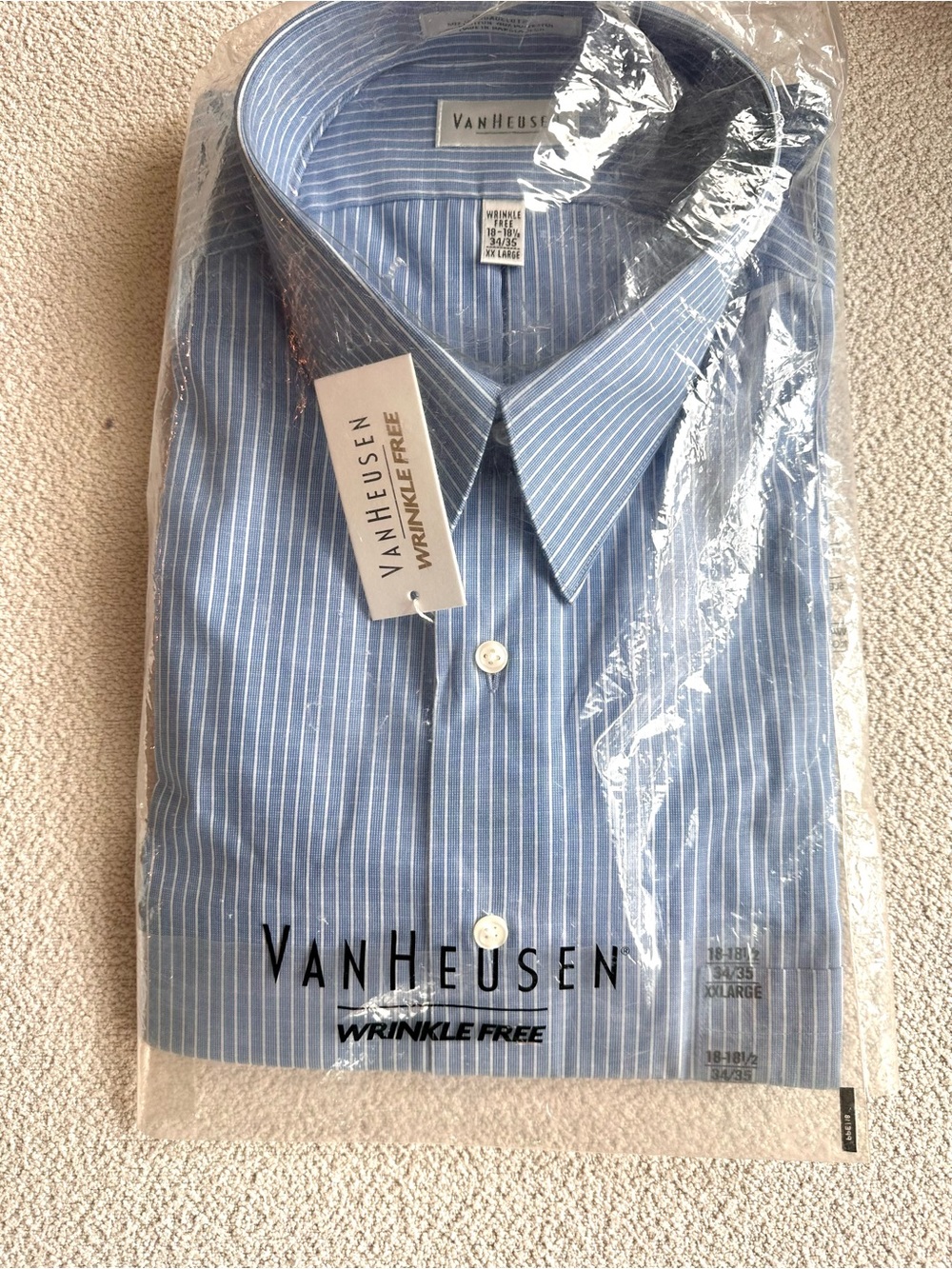 NWT Van Heusen XXL 18-18.5 34/35 Blue Stripe Wrinkle Free Dress Shirt